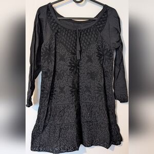 Embroidered Black Long Sleeve Tunic